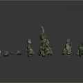 Green Stone Stacks With Various Heights Shapes On Smooth Black Surface And Reflections
